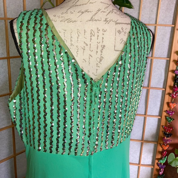 Vintage 60s Green Capelet Sequin Gown ILGWU Union Made Dress - Picture 9 of 15